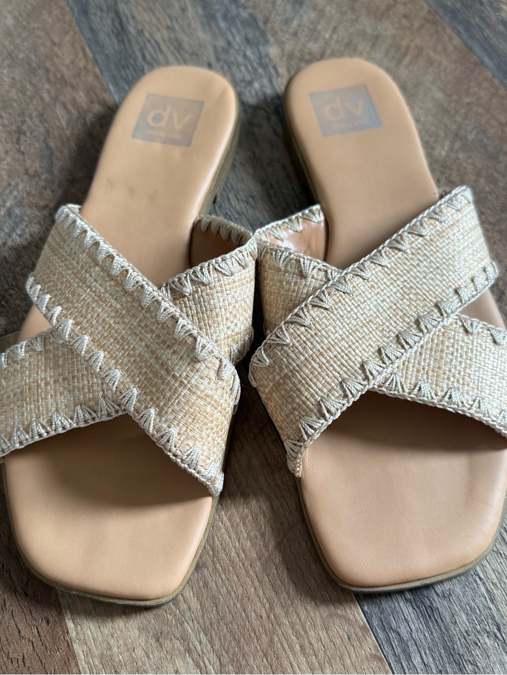 DV by Dolce Vita Neutral Woven Crossband Slide Sandals